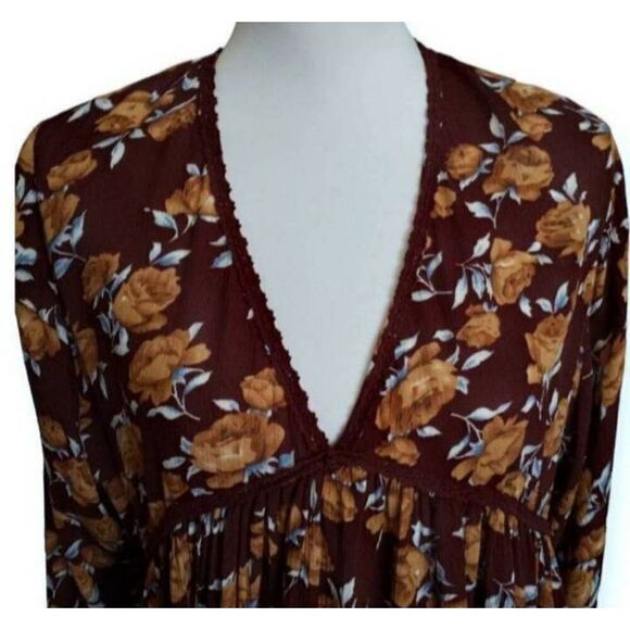 UMGEE BROWN & BLUE FLORAL BOHO-INSPIRED BLOUSE SZ.M EUC. - Picture 3 of 9